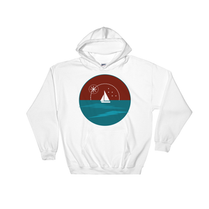 Sunset Unisex Hooded Sweatshirt, Collection Fjaka-White-S-Tamed Winds-tshirt-shop-and-sailing-blog-www-tamedwinds-com