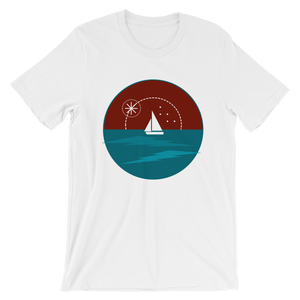 Sunset Unisex T-Shirt, Collection Fjaka-White-S-Tamed Winds-tshirt-shop-and-sailing-blog-www-tamedwinds-com