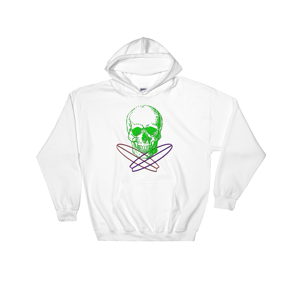 Surfer Skull Unisex Hooded Sweatshirt, Collection Jolly Roger-White-S-Tamed Winds-tshirt-shop-and-sailing-blog-www-tamedwinds-com