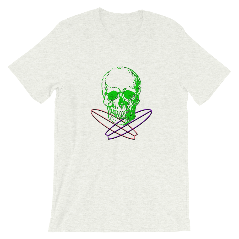 Surfer Skull Unisex T-Shirt, Collection Jolly Roger-Ash-S-Tamed Winds-tshirt-shop-and-sailing-blog-www-tamedwinds-com