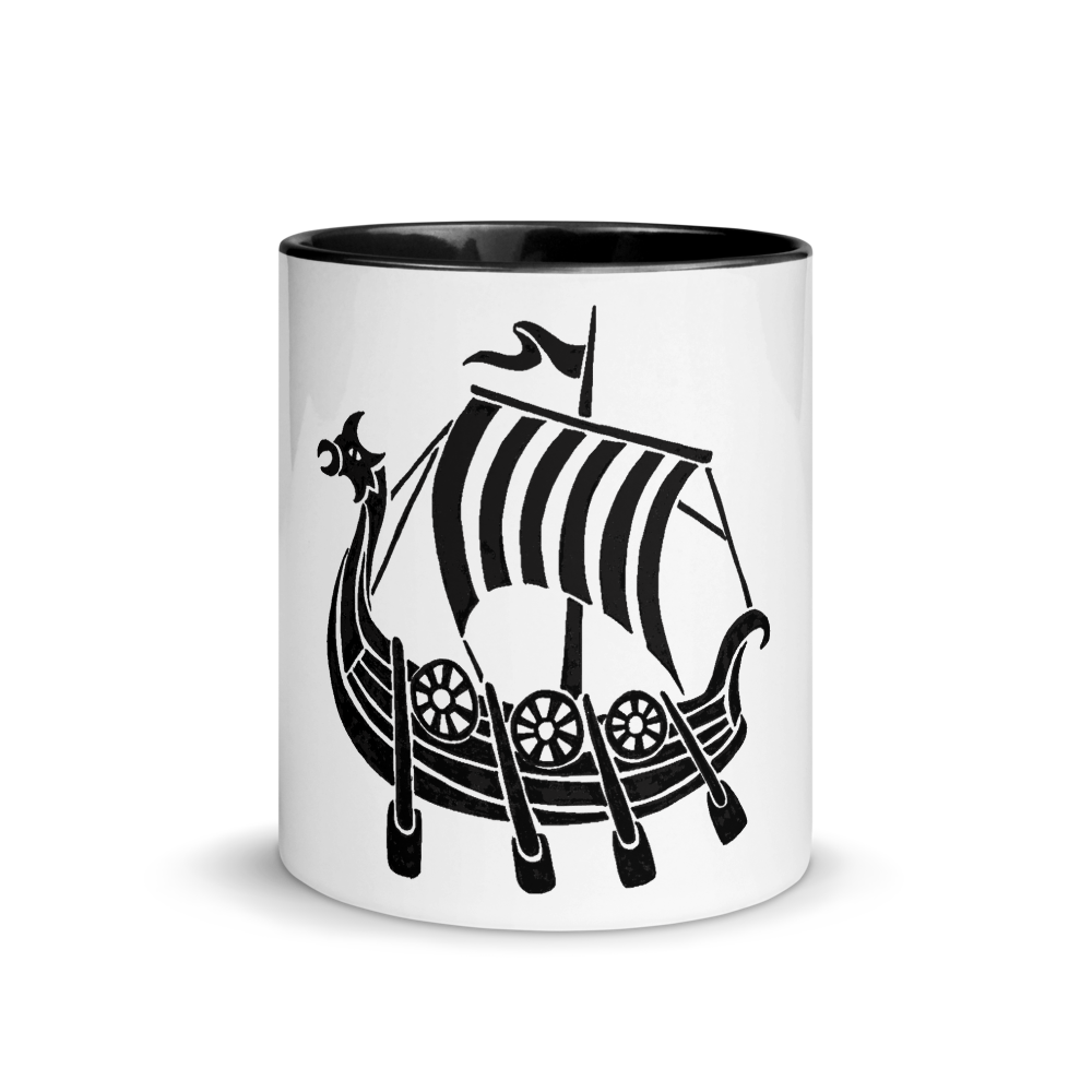 Viking Longship Mug With Black Color Inside 325 ml, Collection Ships & Boats-Tamed Winds-tshirt-shop-and-sailing-blog-www-tamedwinds-com