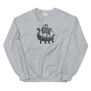 Viking Longship Unisex Crewneck Sweatshirt, Collection Ships & Boats-Sport Grey-S-Tamed Winds-tshirt-shop-and-sailing-blog-www-tamedwinds-com