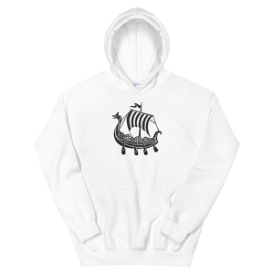 Viking Longship Unisex Hooded Sweatshirt, Collection Ships & Boats-White-S-Tamed Winds-tshirt-shop-and-sailing-blog-www-tamedwinds-com