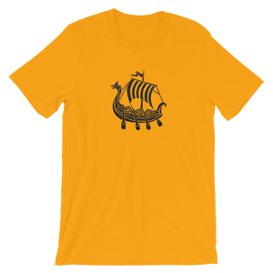 Viking Longship Unisex T-Shirt, Collection Ships & Boats-Gold-S-Tamed Winds-tshirt-shop-and-sailing-blog-www-tamedwinds-com