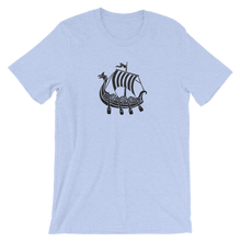 Viking Longship Unisex T-Shirt, Collection Ships & Boats-Heather Blue-S-Tamed Winds-tshirt-shop-and-sailing-blog-www-tamedwinds-com