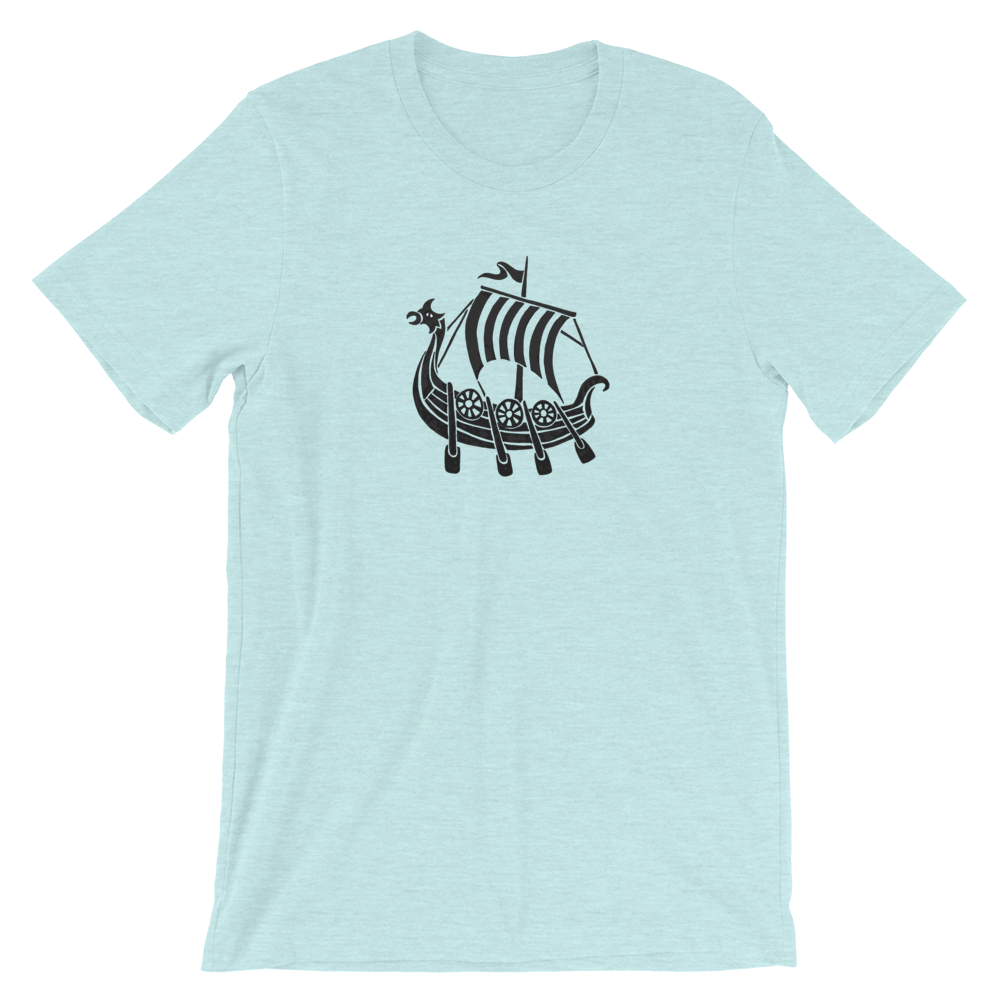 Viking Longship Unisex T-Shirt, Collection Ships & Boats-Heather Prism Ice Blue-XS-Tamed Winds-tshirt-shop-and-sailing-blog-www-tamedwinds-com