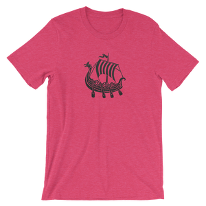 Viking Longship Unisex T-Shirt, Collection Ships & Boats-Heather Raspberry-S-Tamed Winds-tshirt-shop-and-sailing-blog-www-tamedwinds-com