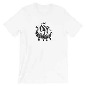 Viking Longship Unisex T-Shirt, Collection Ships & Boats-White-XS-Tamed Winds-tshirt-shop-and-sailing-blog-www-tamedwinds-com