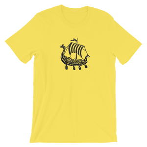 Viking Longship Unisex T-Shirt, Collection Ships & Boats-Yellow-S-Tamed Winds-tshirt-shop-and-sailing-blog-www-tamedwinds-com