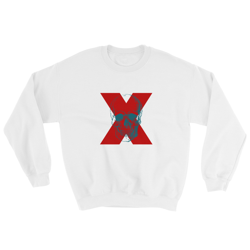 X Skull Unisex Crewneck Sweatshirt, Collection Jolly Roger-White-S-Tamed Winds-tshirt-shop-and-sailing-blog-www-tamedwinds-com